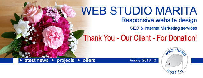 Web Studio Marita newsletter | Thank You - Our Client - For Donation! | August 2016 | 2