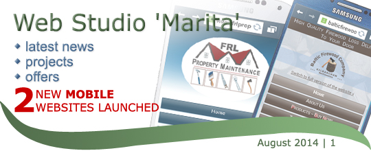 Web Studio 'Marita' newsletter | latest news, projects, offers | 2 New Mobile Websites Launched | August 2014 / 1